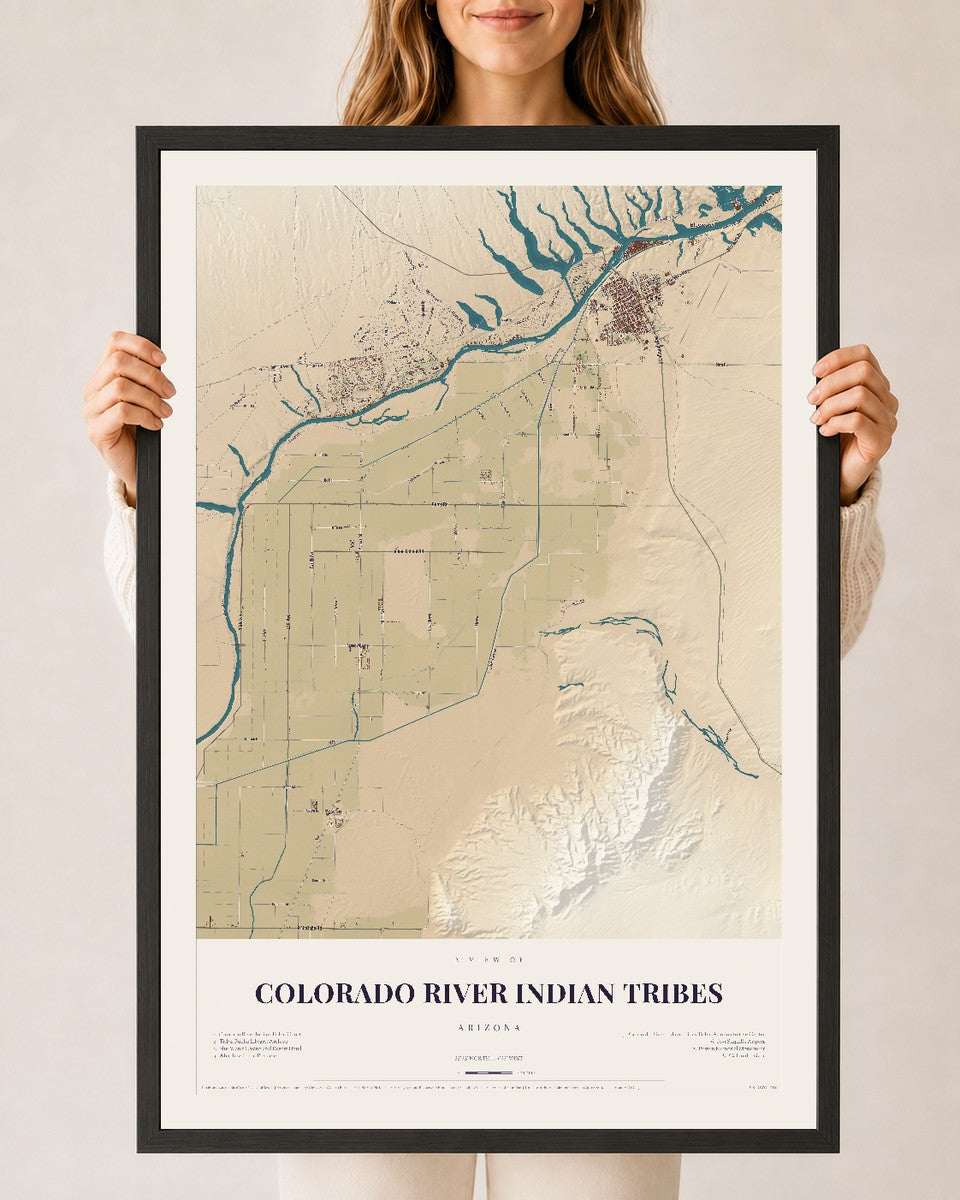 Colorado River Indian Tribes, Arizona map print, 24" x 36", W/ Black Ayous Wood Frame