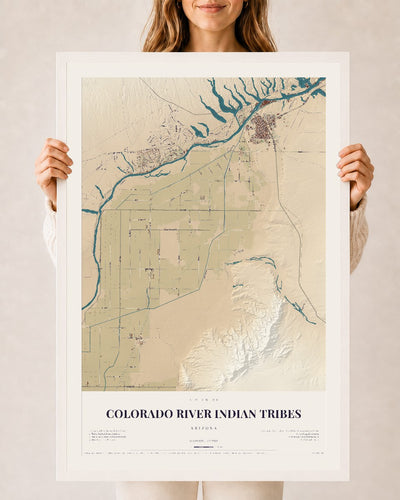 Colorado River Indian Tribes, Arizona map print, 24" x 36", W/ White Ayous Wood Frame