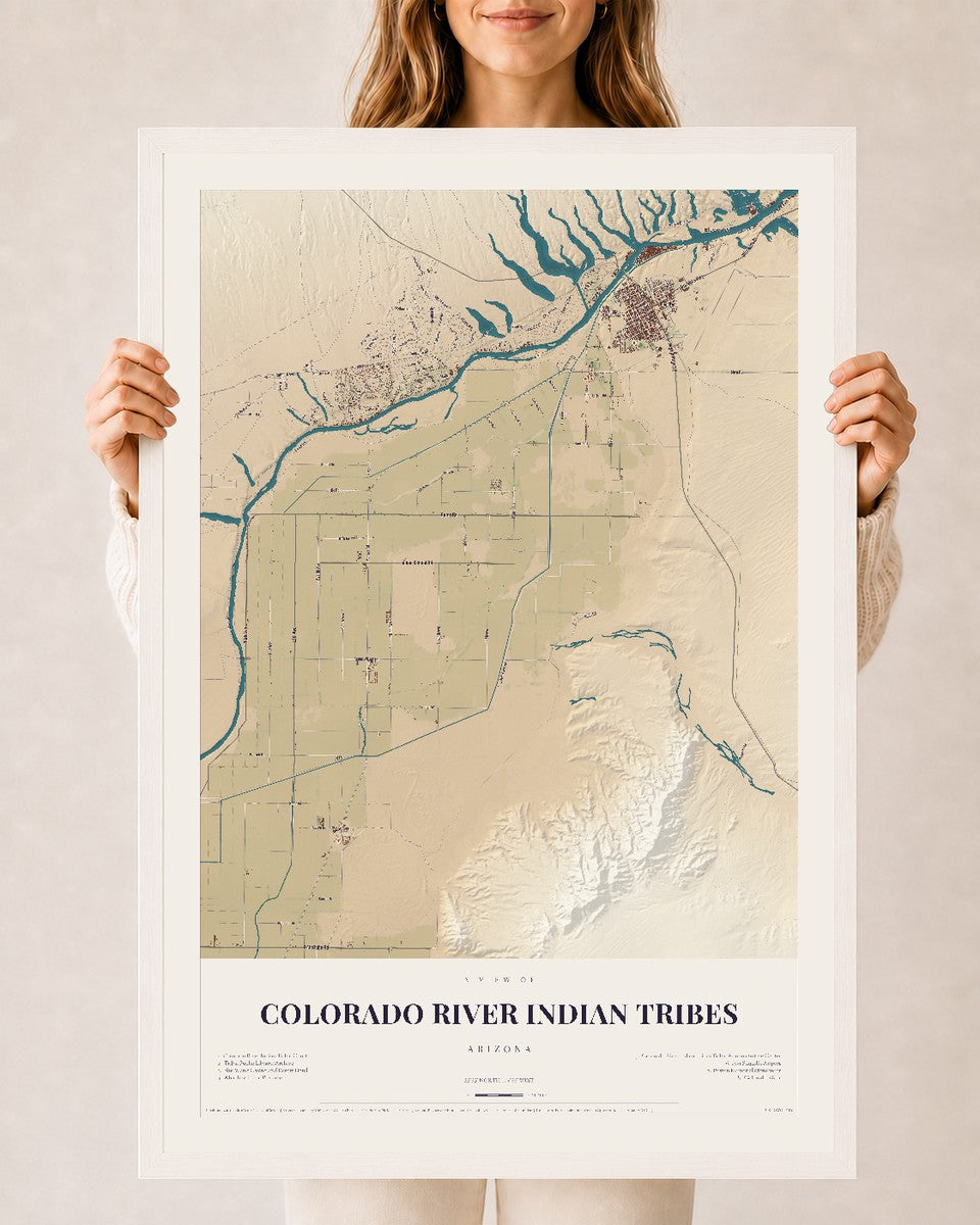Colorado River Indian Tribes, Arizona map print, 24" x 36", W/ White Ayous Wood Frame