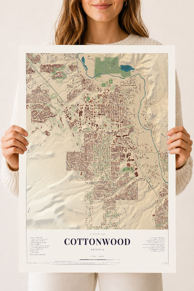 Cottonwood, Arizona map print, 18" x 24", Archival Matte Print