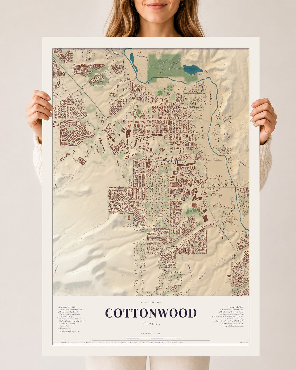 Cottonwood, Arizona map print, 24" x 36", Archival Matte Print