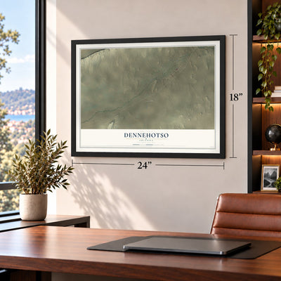 Dennehotso, Arizona map, 18 x 24 inch print in a black frame in a home office