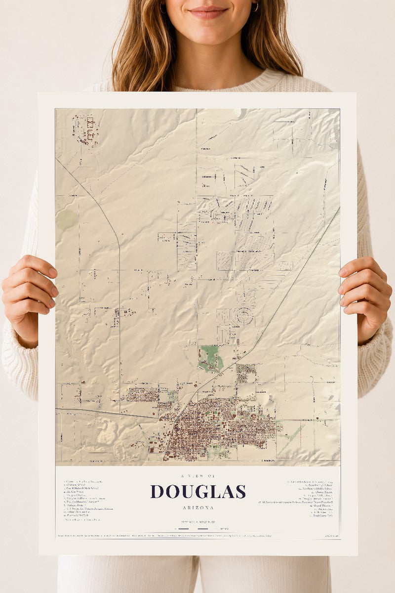 Douglas, Arizona map print, 18" x 24", Archival Matte Print