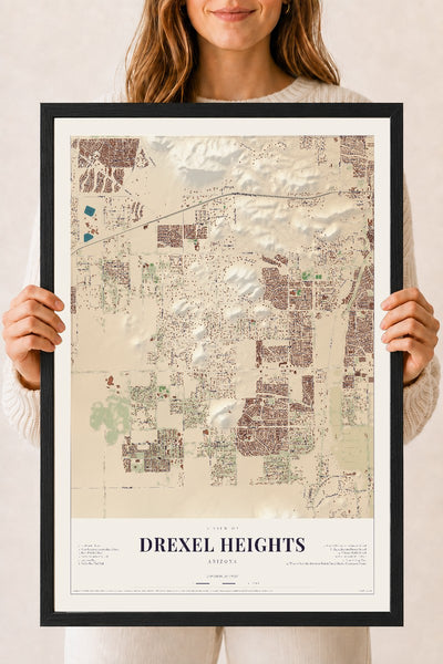 Drexel Heights, Arizona map print, 18" x 24", W/ Black Ayous Wood Frame