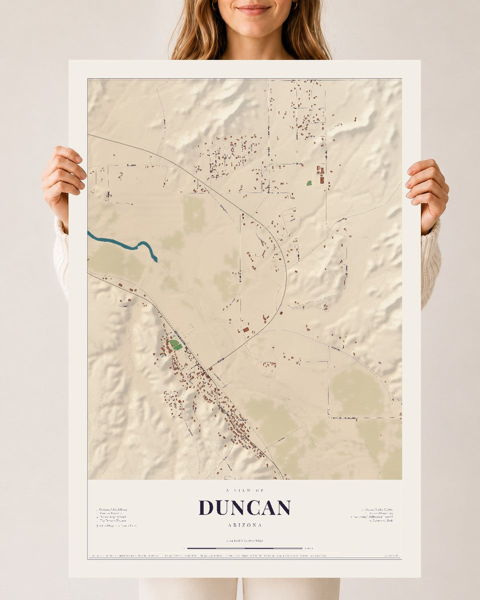 Duncan, Arizona map print, 24" x 36", Archival Matte Print