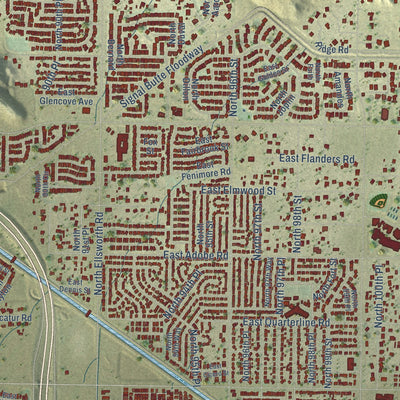 Close-up of the map of East Mesa, Arizona print showing street and building detail