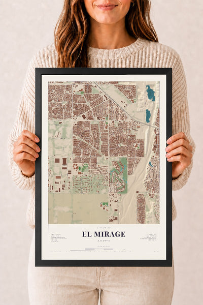 El Mirage, Arizona map print, 12" x 18", W/ Black Ayous Wood Frame