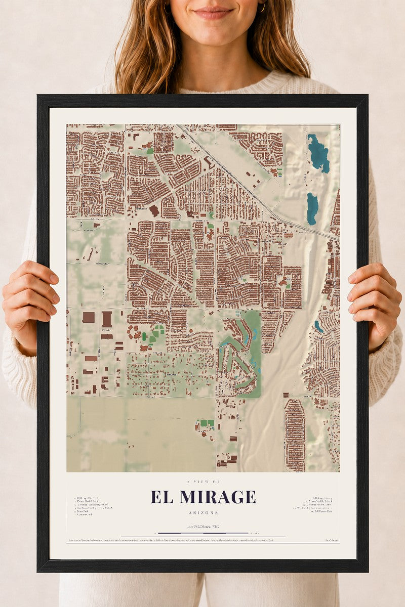 El Mirage, Arizona map print, 18" x 24", W/ Black Ayous Wood Frame