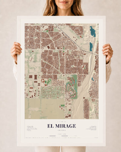 El Mirage, Arizona map print, 24" x 36", W/ White Ayous Wood Frame
