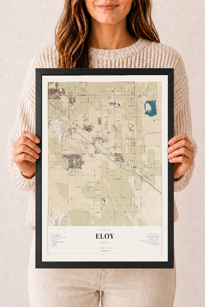 Eloy, Arizona map print, 12" x 18", W/ Black Ayous Wood Frame