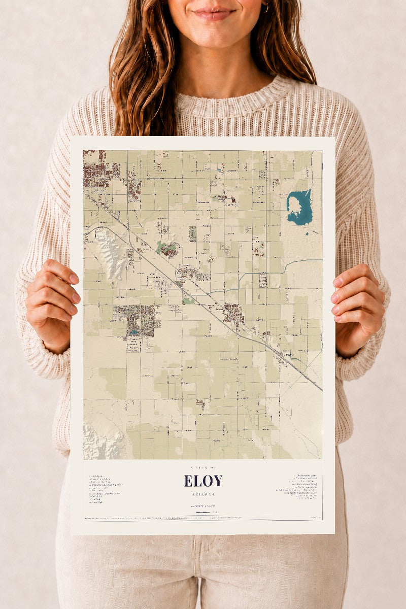 Eloy, Arizona map print, 12" x 18", Archival Matte Print
