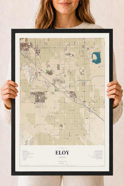 Eloy, Arizona map print, 18" x 24", W/ Black Ayous Wood Frame