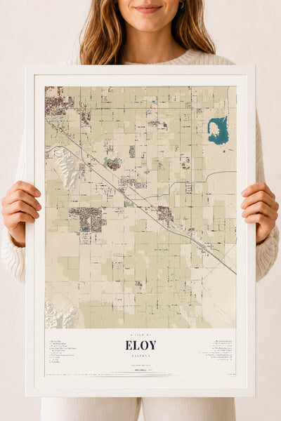 Eloy, Arizona map print, 18" x 24", W/ White Ayous Wood Frame
