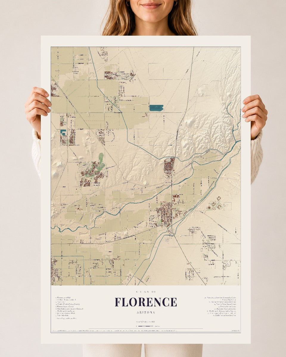 Florence, Arizona map print, 24" x 36", Archival Matte Print