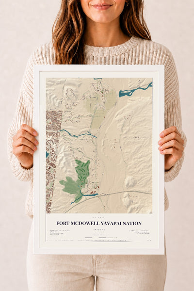 Fort McDowell Yavapai Nation, Arizona map print, 12" x 18", W/ White Ayous Wood Frame