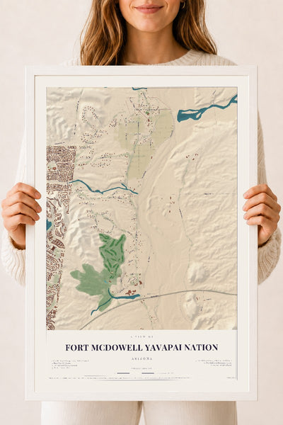 Fort McDowell Yavapai Nation, Arizona map print, 18" x 24", W/ White Ayous Wood Frame