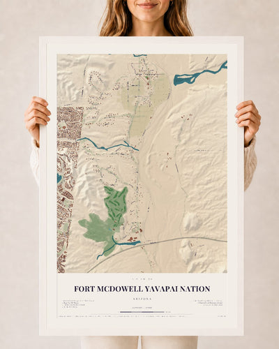 Fort McDowell Yavapai Nation, Arizona map print, 24" x 36", W/ White Ayous Wood Frame