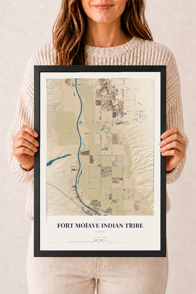 Fort Mojave Indian Tribe, Arizona map print, 12" x 18", W/ Black Ayous Wood Frame