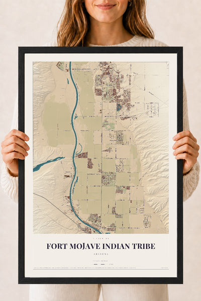 Fort Mojave Indian Tribe, Arizona map print, 18" x 24", W/ Black Ayous Wood Frame