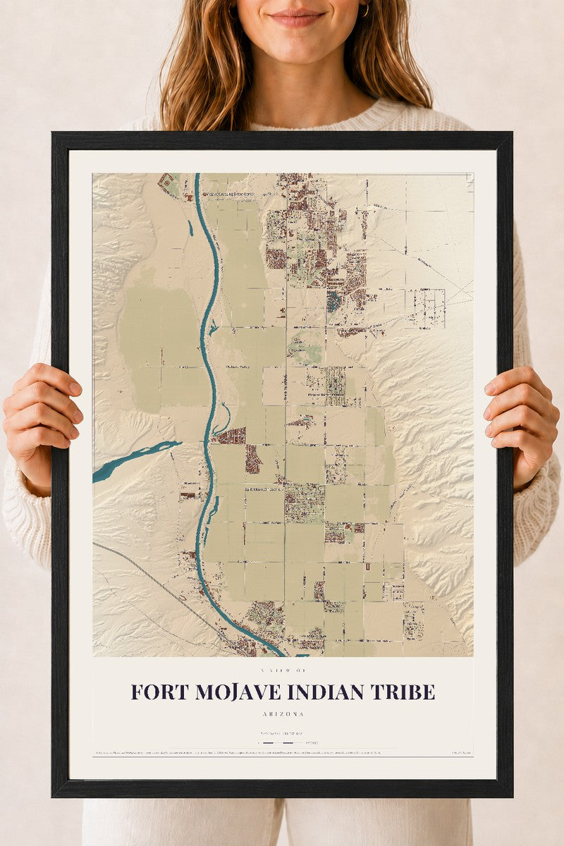 Fort Mojave Indian Tribe, Arizona map print, 18" x 24", W/ Black Ayous Wood Frame