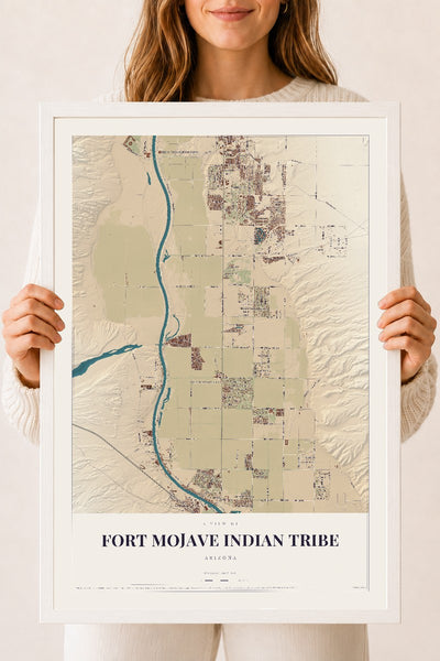 Fort Mojave Indian Tribe, Arizona map print, 18" x 24", W/ White Ayous Wood Frame