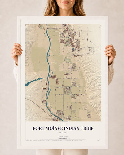 Fort Mojave Indian Tribe, Arizona map print, 24" x 36", W/ White Ayous Wood Frame
