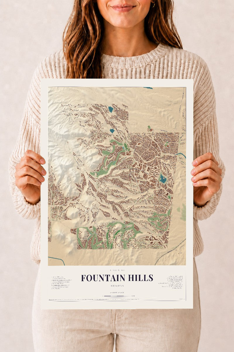 Fountain Hills, Arizona map print, 12" x 18", Archival Matte Print