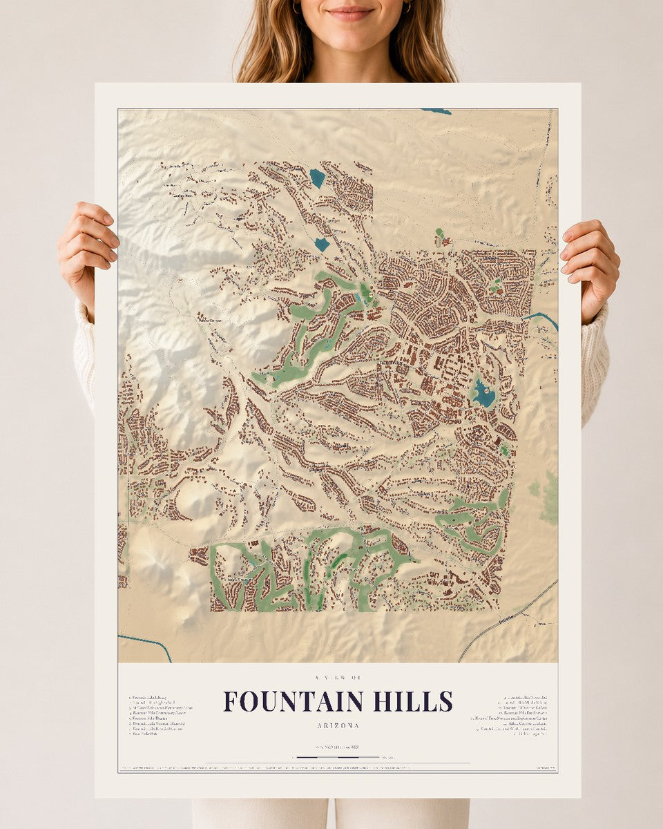 Fountain Hills, Arizona map print, 24" x 36", Archival Matte Print