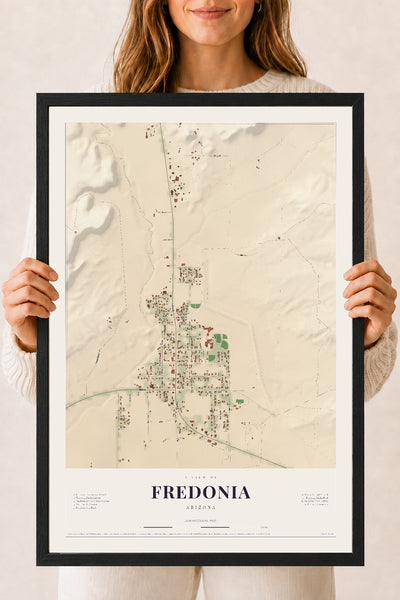 Fredonia, Arizona map print, 18" x 24", W/ Black Ayous Wood Frame