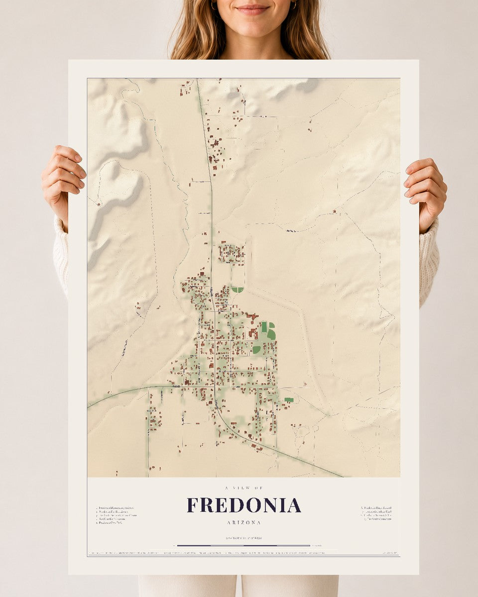 Fredonia, Arizona map print, 24" x 36", Archival Matte Print