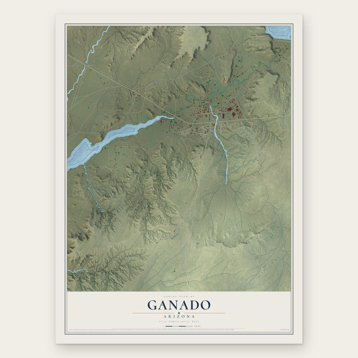 Ganado, Arizona map print, the full design