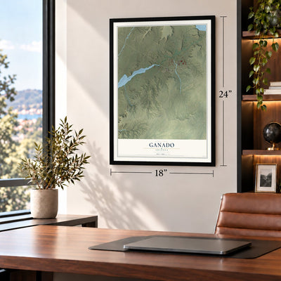 Ganado, Arizona map, 18 x 24 inch print in a black frame in a home office