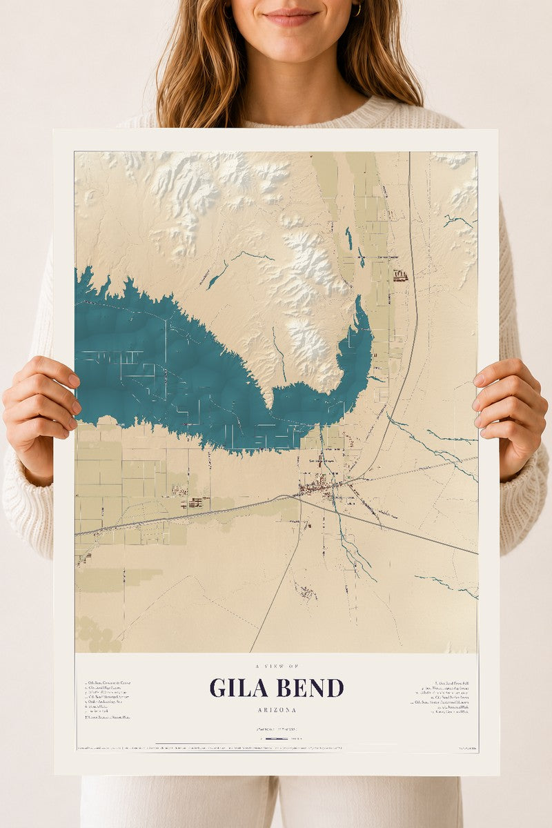 Gila Bend, Arizona map print, 18" x 24", Archival Matte Print
