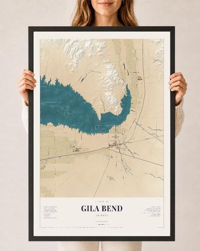 Gila Bend, Arizona map print, 24" x 36", W/ Black Ayous Wood Frame