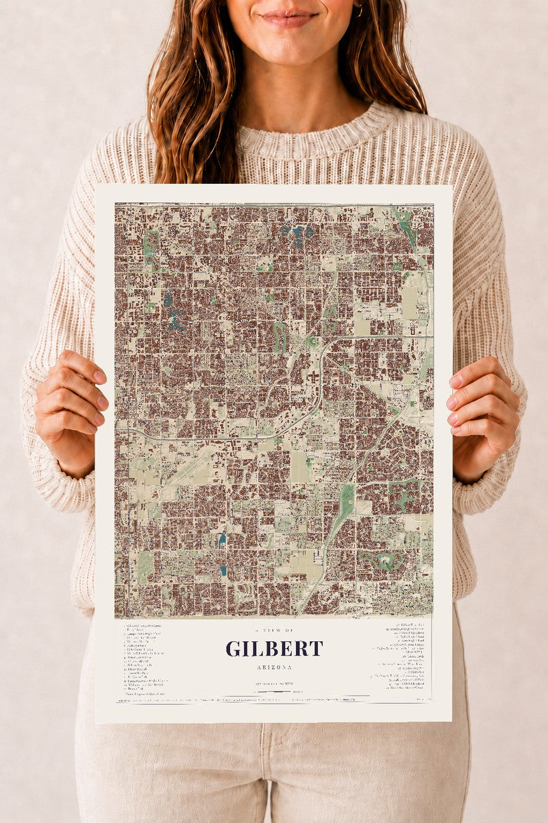 Gilbert, Arizona map print, 12" x 18", Archival Matte Print