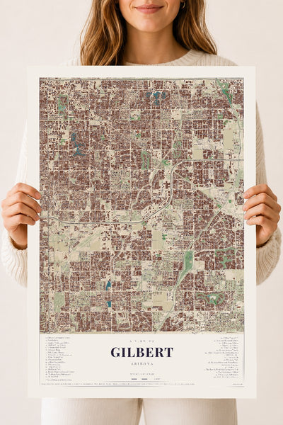 Gilbert, Arizona map print, 18" x 24", Archival Matte Print