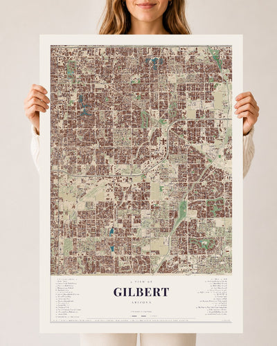 Gilbert, Arizona map print, 24" x 36", Archival Matte Print
