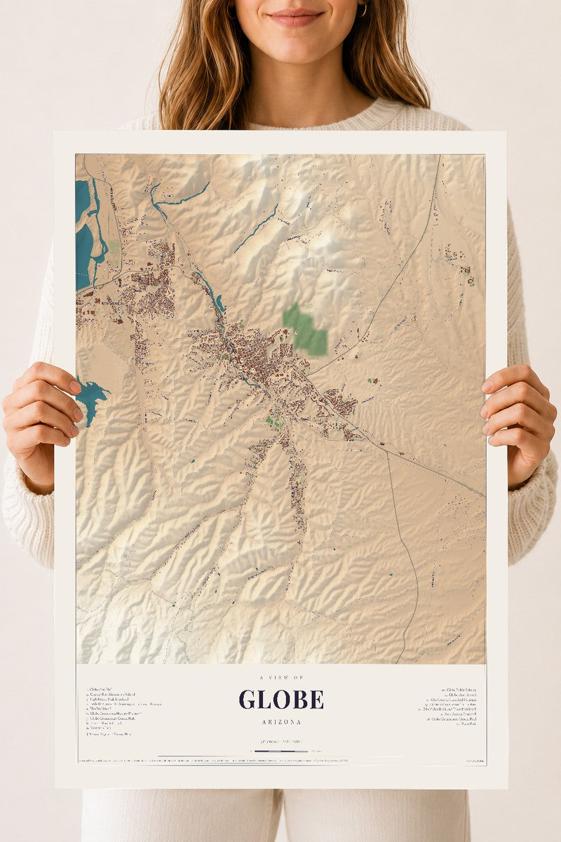 Globe, Arizona map print, 18" x 24", Archival Matte Print