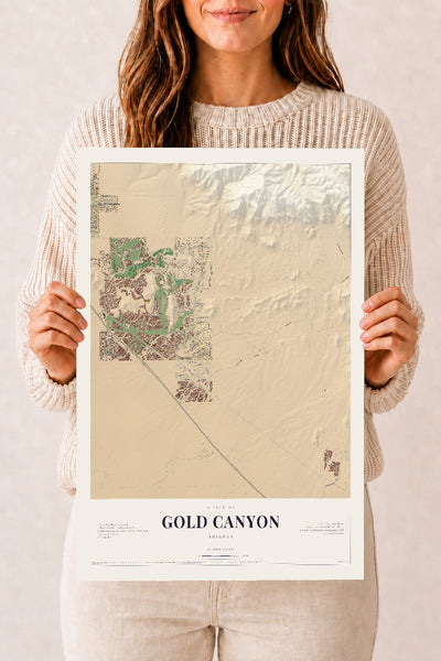 Gold Canyon, Arizona map print, 12" x 18", Archival Matte Print