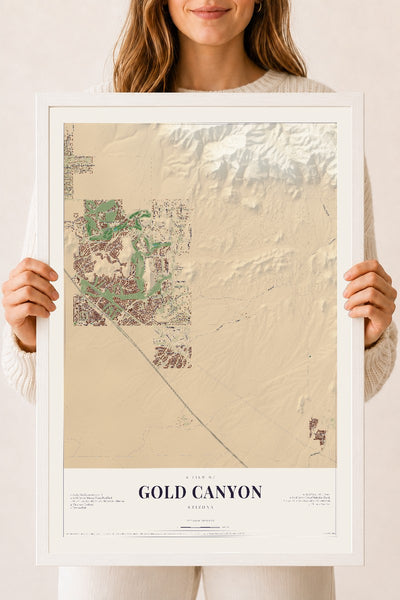 Gold Canyon, Arizona map print, 18" x 24", W/ White Ayous Wood Frame