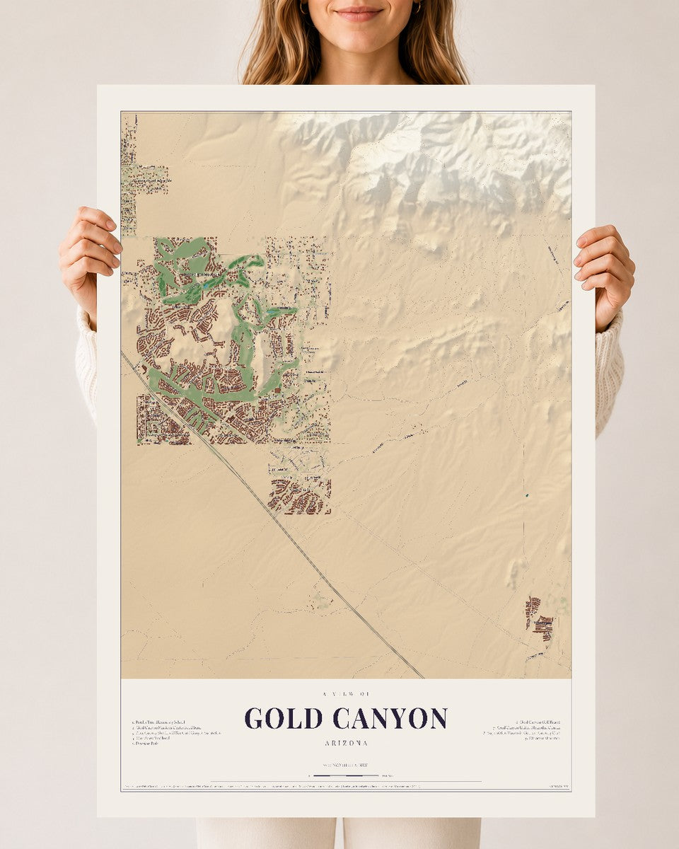 Gold Canyon, Arizona map print, 24" x 36", Archival Matte Print