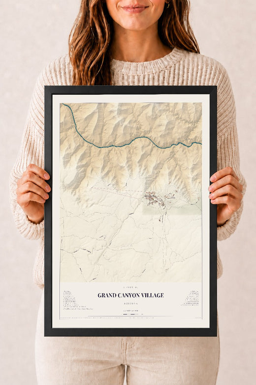 Map of Grand Canyon Village, Arizona, 12 x 18 inch print in a black wood frame