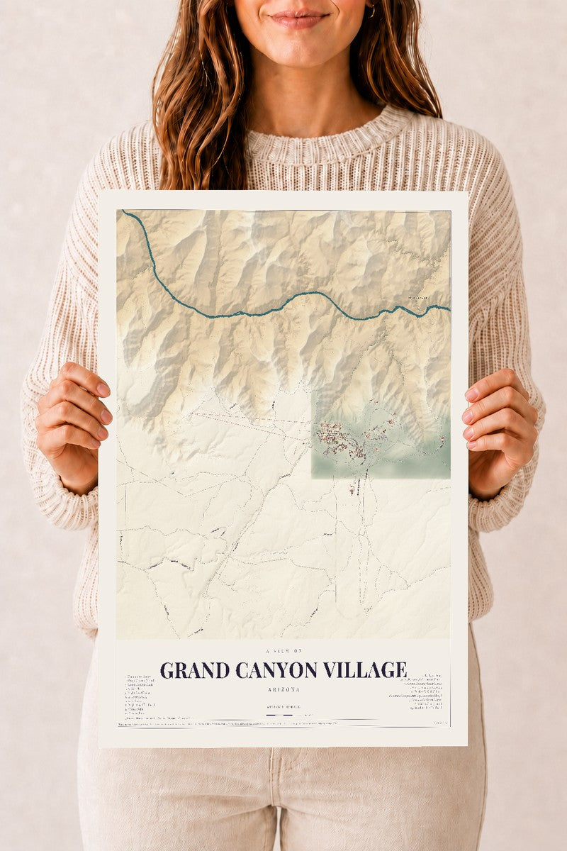 Grand Canyon Village, Arizona map print, 12" x 18", Archival Matte Print