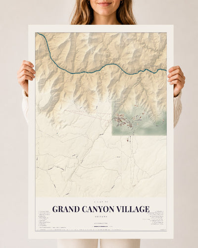 Grand Canyon Village, Arizona map print, 24" x 36", Archival Matte Print