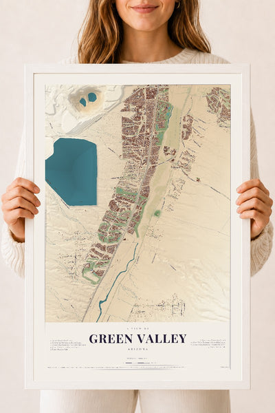 Green Valley, Arizona map print, 18" x 24", W/ White Ayous Wood Frame