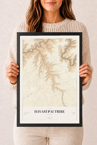 Havasupai Tribe, Arizona map print, 12" x 18", W/ Black Ayous Wood Frame