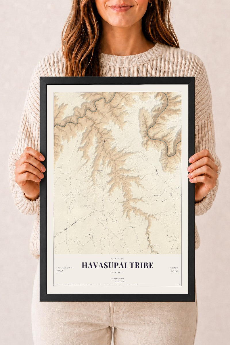 Havasupai Tribe, Arizona map print, 12" x 18", W/ Black Ayous Wood Frame