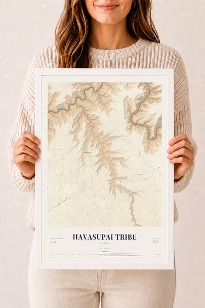Havasupai Tribe, Arizona map print, 12" x 18", W/ White Ayous Wood Frame