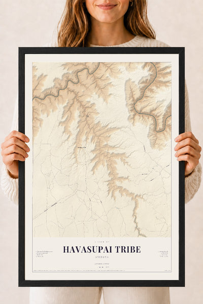 Havasupai Tribe, Arizona map print, 18" x 24", W/ Black Ayous Wood Frame