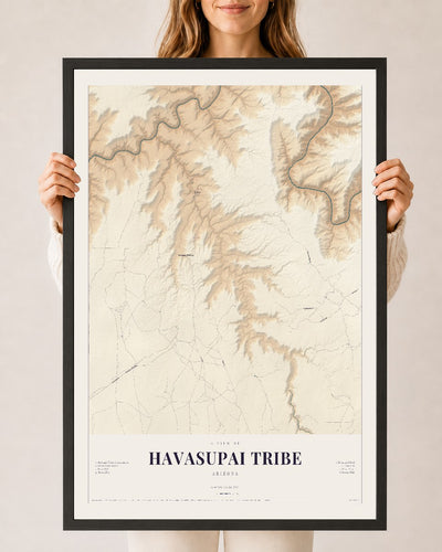 Havasupai Tribe, Arizona map print, 24" x 36", W/ Black Ayous Wood Frame